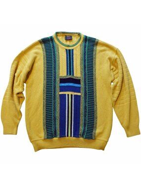 Vintage 90s BAFFO Italy Knit Sweater Men's Large Coogi Style Abstract Textured